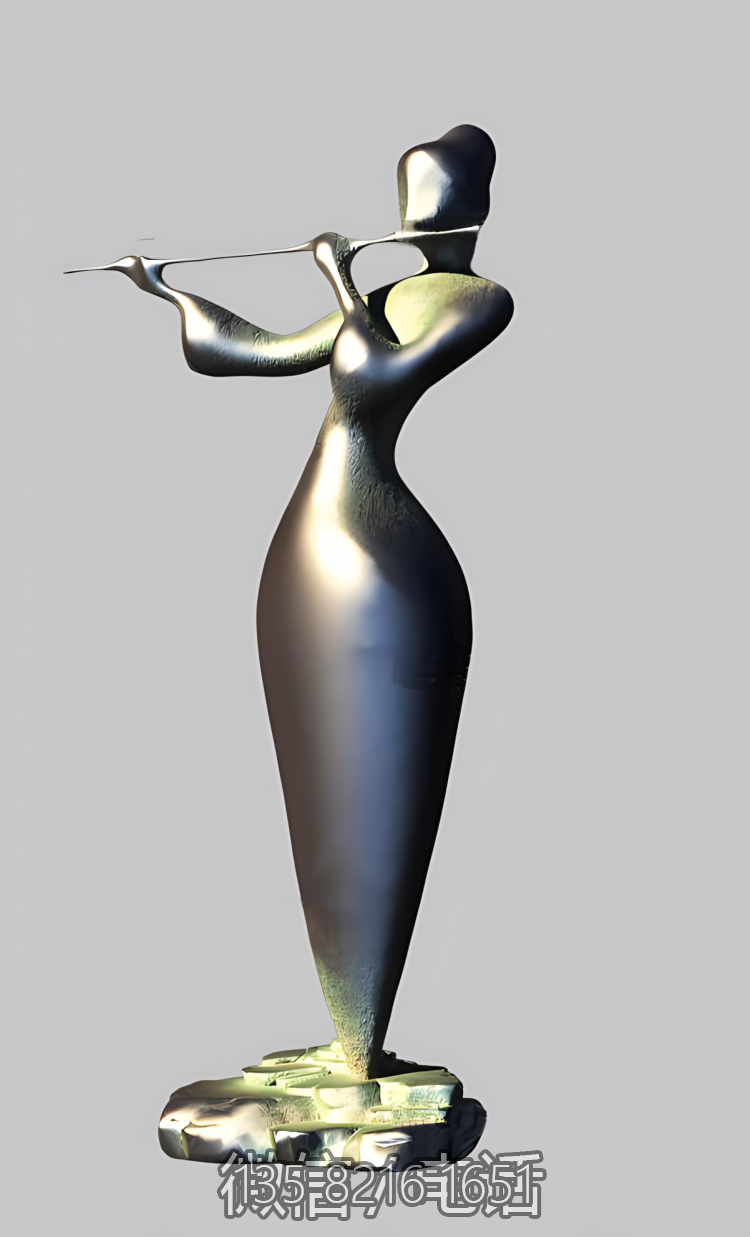 創意不銹鋼抽象吹笛子的人物雕塑