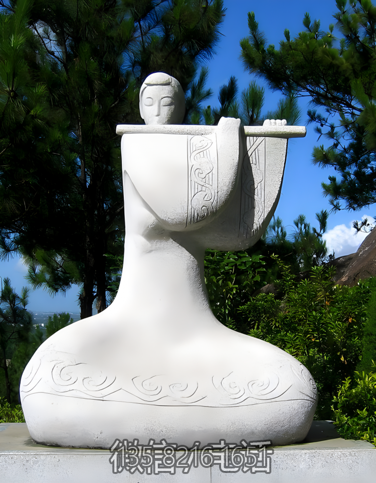 公園落地石雕擺件吹笛子的人物雕塑