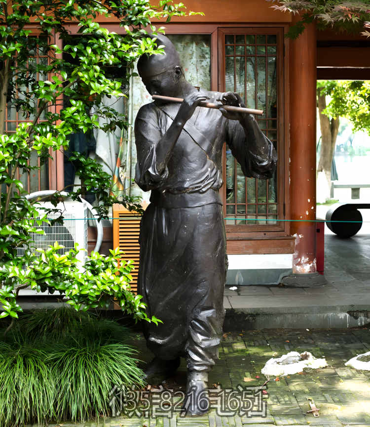 園林戶外創意銅雕吹笛子的人物雕塑