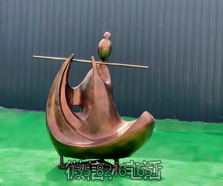 玻璃鋼仿紅銅創(chuàng)意吹笛子的抽象古代人物雕塑
