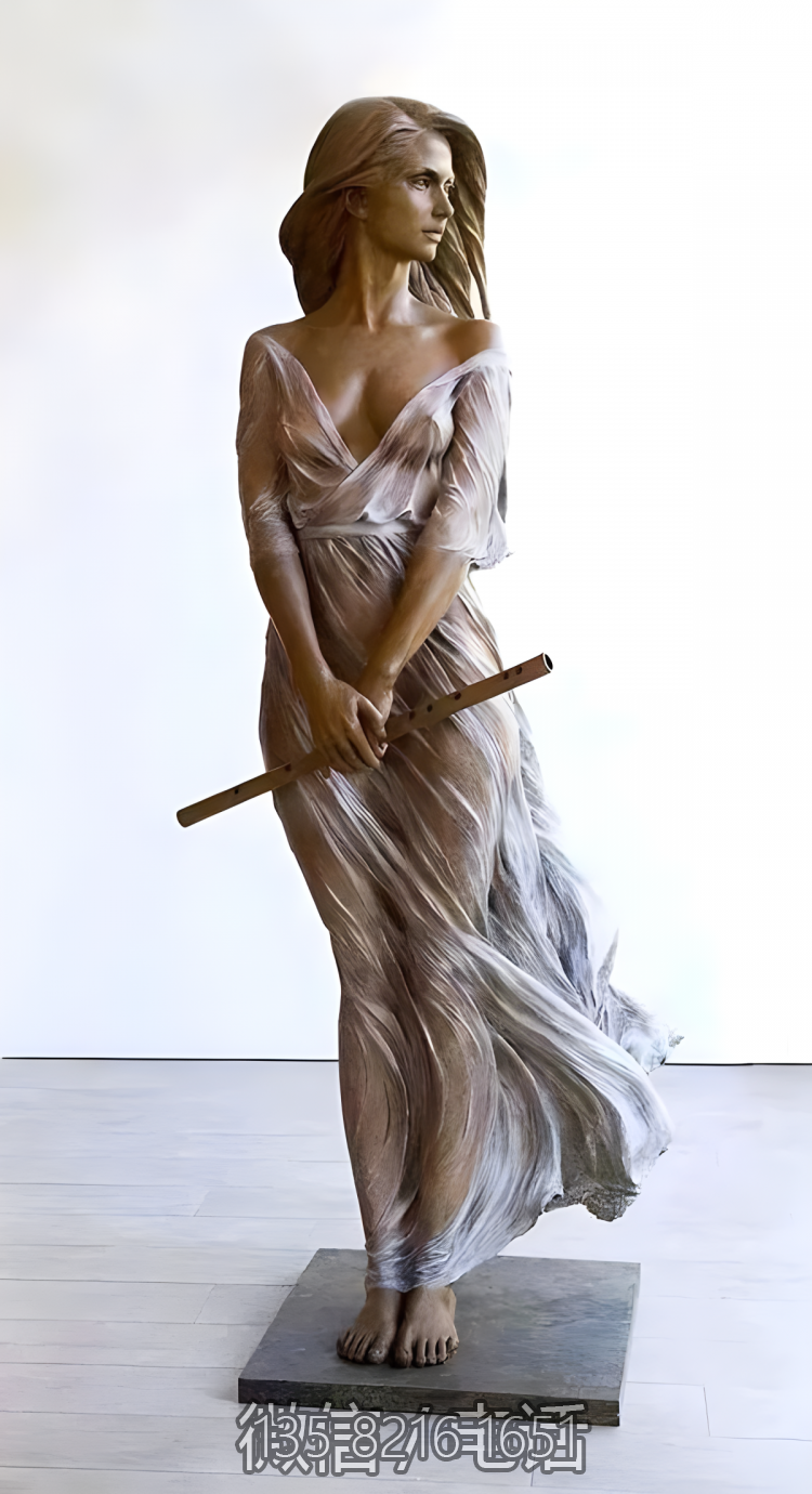 手拿笛子的西方美女人物擺件玻璃鋼雕塑