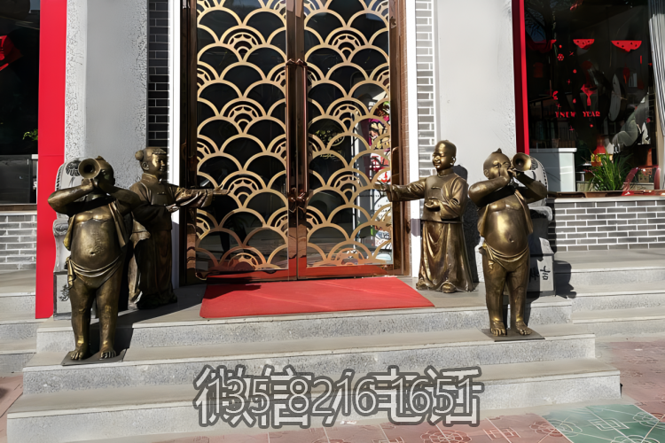 吹嗩吶酒店婚慶門口迎賓孩童擺件吹奏雕塑