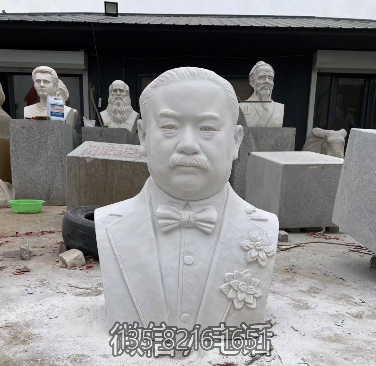 名人漢白玉大理石石刻詹天佑胸像雕塑