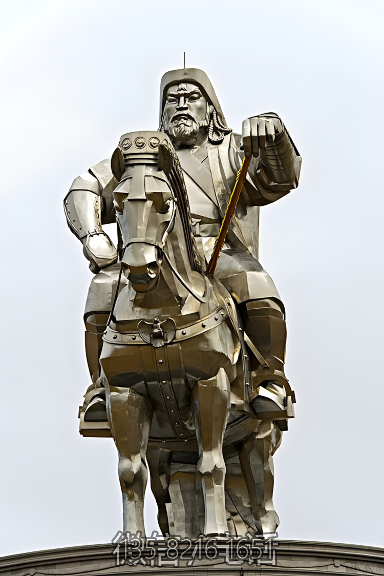 城市廣場(chǎng)名人景觀騎馬的成吉思汗雕塑