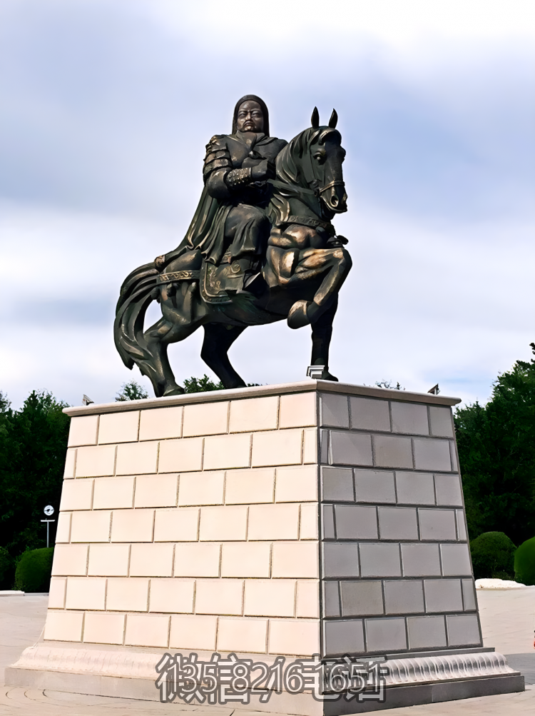 戶外廣場大型名人偉人景觀玻璃鋼鑄銅騎馬的成吉思汗雕塑