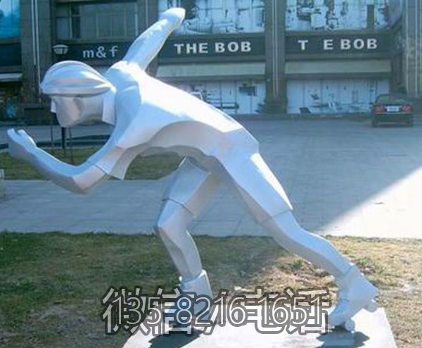 公園運動人物擺件不銹鋼塊面抽象滑冰人物雕塑