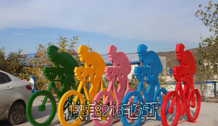 戶外園林景觀不銹鋼剪影抽象騎自行車人物雕塑