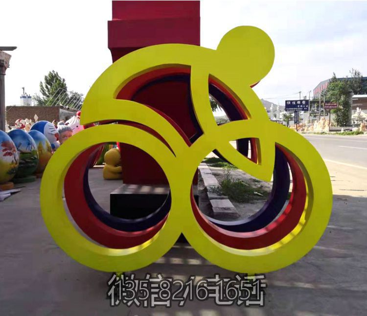 鐵藝創意抽象自行車雕塑騎車不銹鋼運動人物體育裝飾景觀擺件