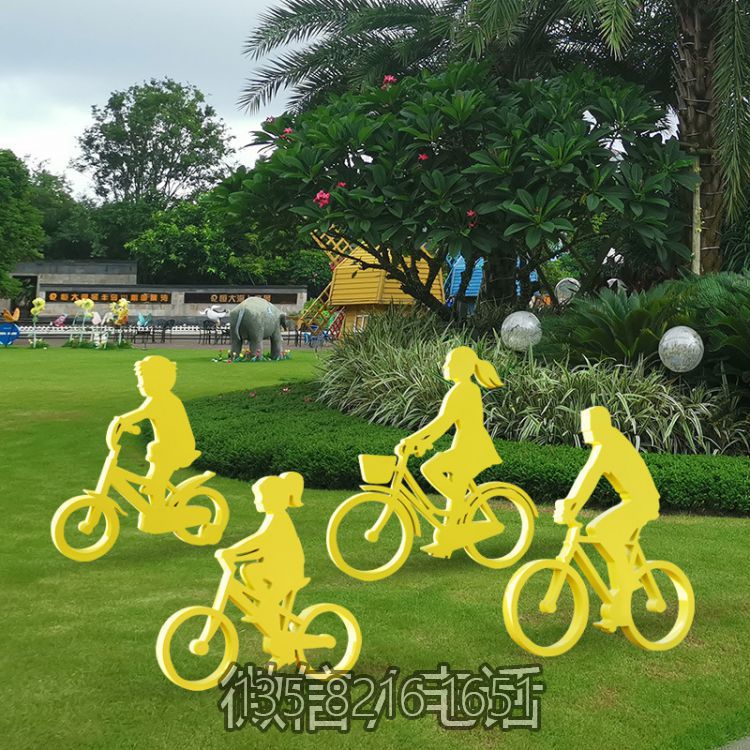 園林景觀不銹鋼擺件裝飾廣場騎自行車人物雕塑