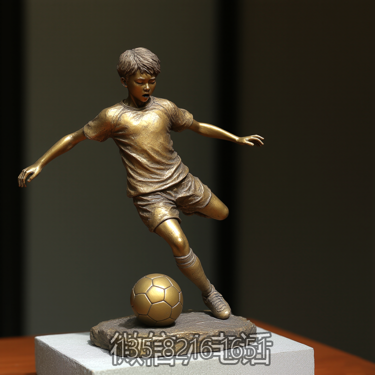 黃銅鑄造踢球的小男孩銅雕