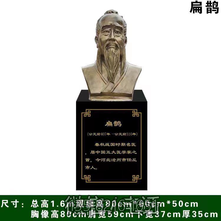 玻璃鋼仿銅名醫(yī)扁鵲半身像胸像雕塑