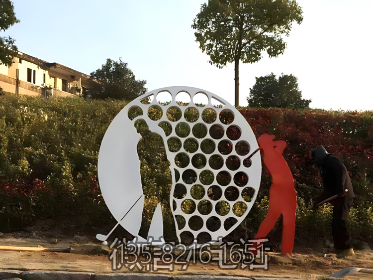 不銹鋼剪影人物雕塑，抽象打高爾夫球的人物雕塑