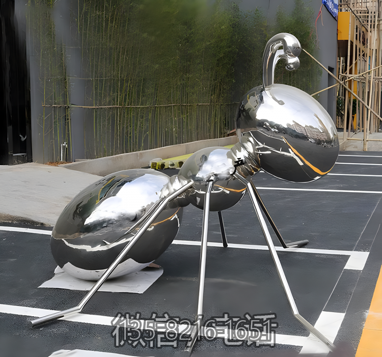 城市街道動物景觀擺件不銹鋼鏡面抽象螞蟻雕塑