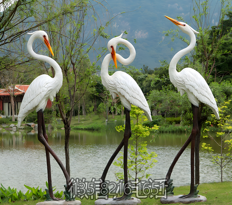 湖邊裝飾品擺件玻璃鋼仿真組合小品動物景觀白鷺雕塑
