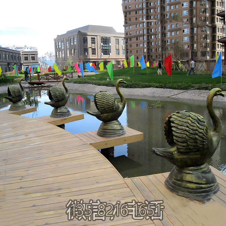 小區景觀水景擺件玻璃鋼仿銅 吐水噴水動物天鵝雕塑