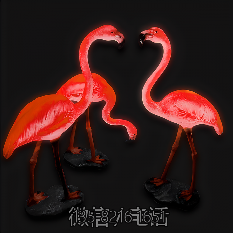 園林景觀裝飾擺件玻璃鋼仿真照明亮化動物火烈鳥雕塑