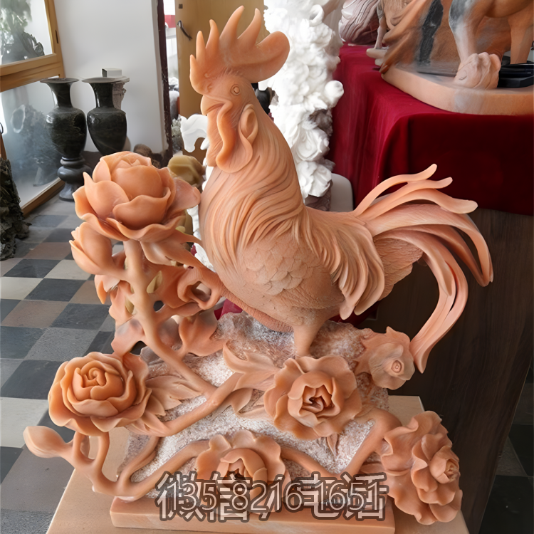 定制十二生肖動物浮雕創意家居擺件晚霞紅景觀大公雞雕塑