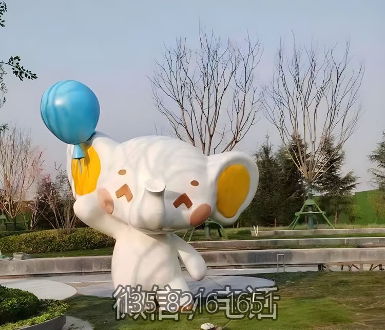 園林景觀玻璃鋼卡通動物景觀擺件手拿氣球的大象雕塑