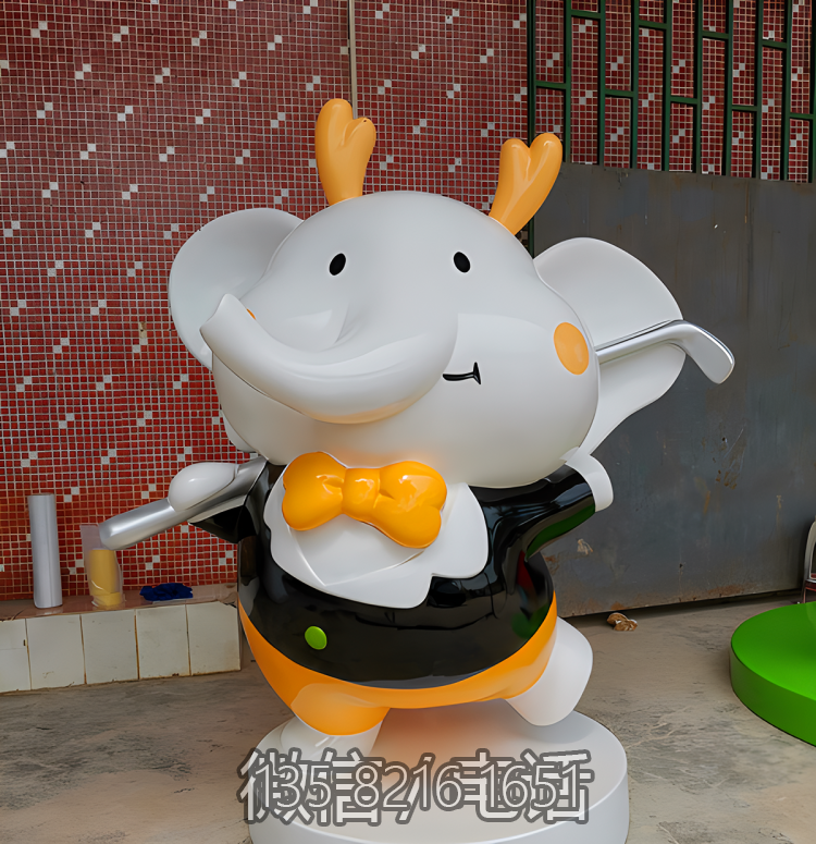 運動館美陳裝飾景觀擺件玻璃鋼卡通樹脂打高爾夫的大象雕塑