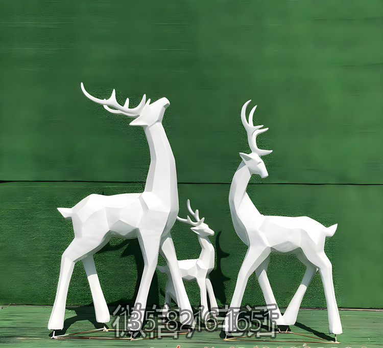 戶外創意動物景觀擺件玻璃鋼抽象幾何塊面小鹿雕塑 