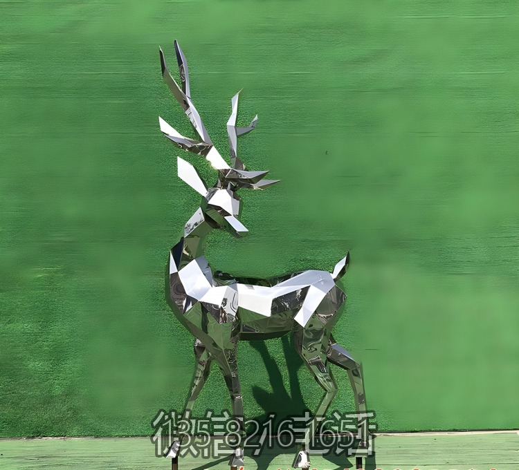 售樓部創意動物景觀擺件不銹鋼幾何抽象塊面小鹿雕塑