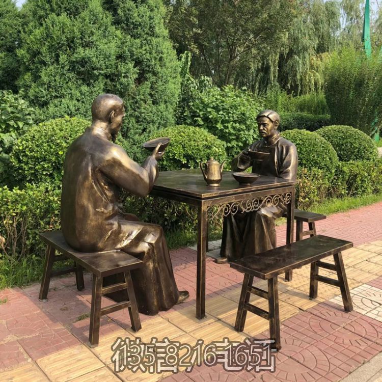 玻璃鋼喝茶的情景人物雕塑