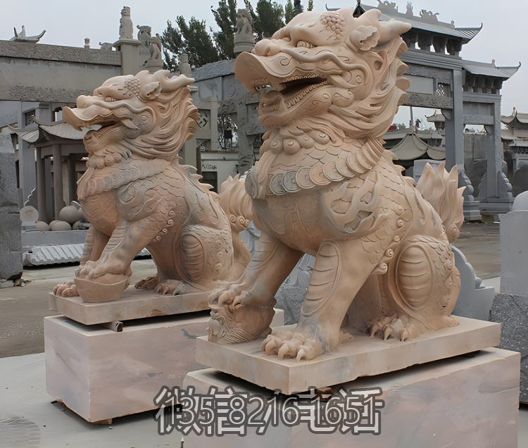 黃蠟石石雕神獸鎮(zhèn)宅招財麒麟雕塑小區(qū)別墅門口裝飾落地擺件