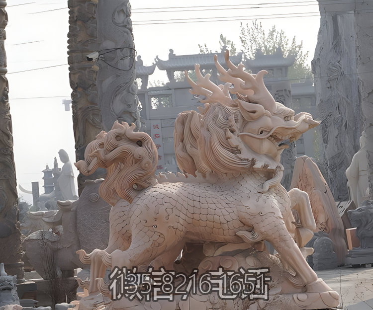 景區(qū)大型動物景觀石雕麒麟雕塑