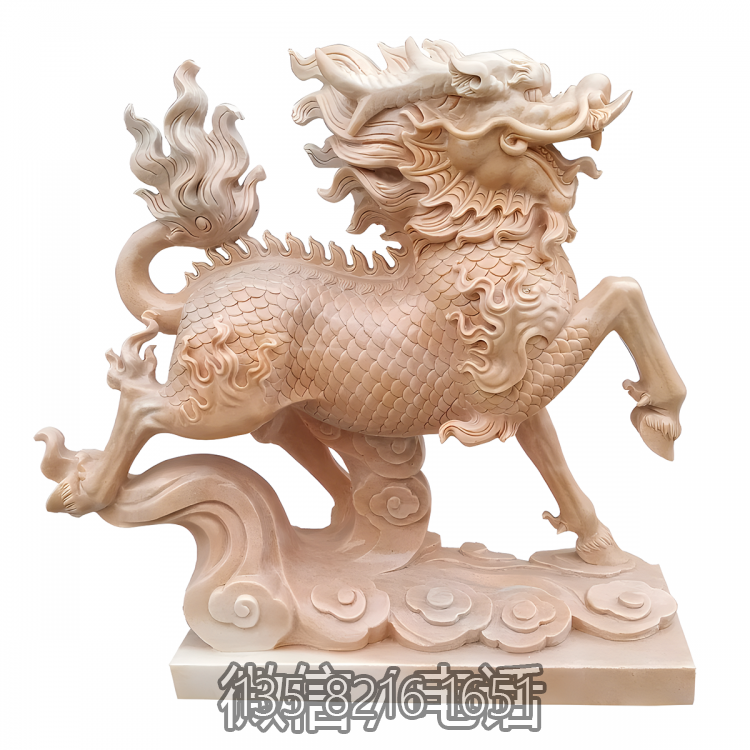 酒店景觀園林戶外晚霞紅石雕動物神獸麒麟雕塑