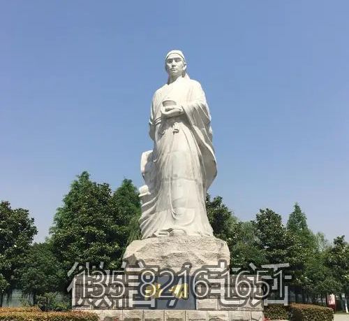 大型古代名人茶圣陸羽漢白玉石雕塑