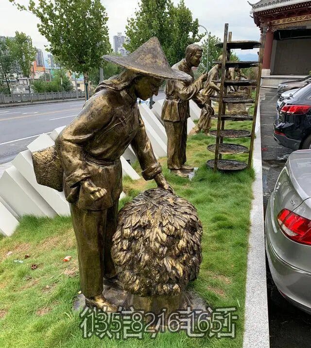 茶文化戶外景觀玻璃鋼采茶的人物雕塑