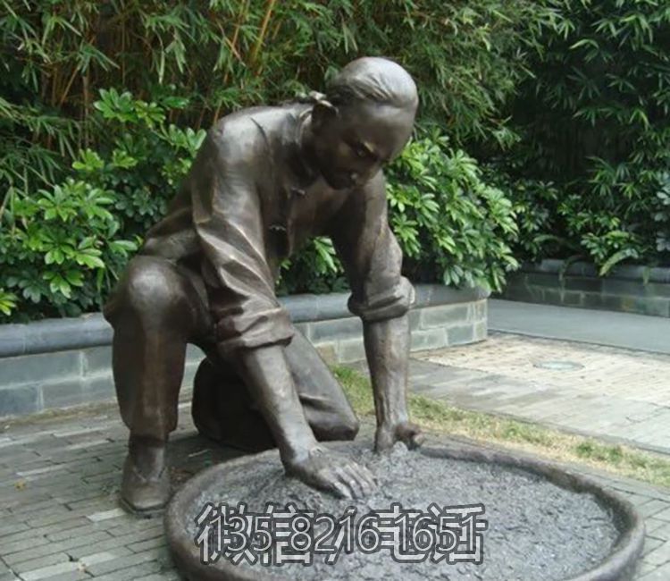 廣場銅雕茶文化曬青的人物雕塑