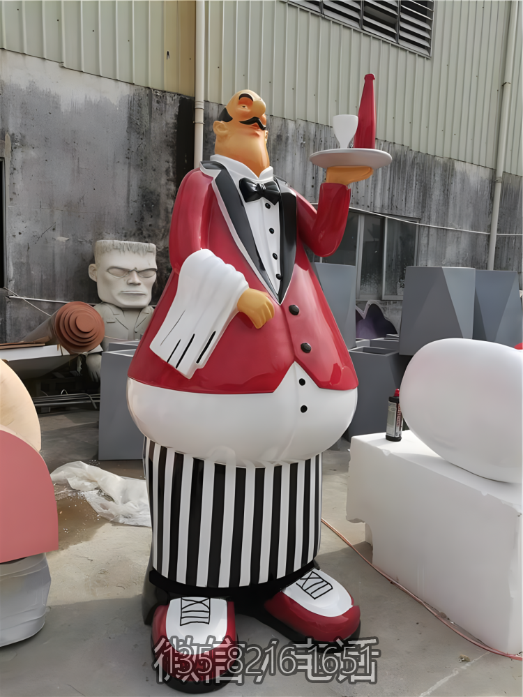 酒店裝飾擺件玻璃鋼卡通人物西餐廚師雕塑