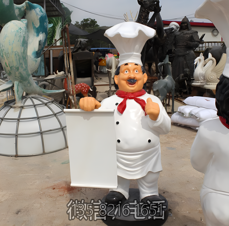 手拿牌子的玻璃鋼卡通廚師面點(diǎn)師傅雕塑