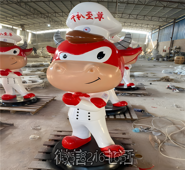 牛扒至尊玻璃鋼卡通牛造型廚師雕塑