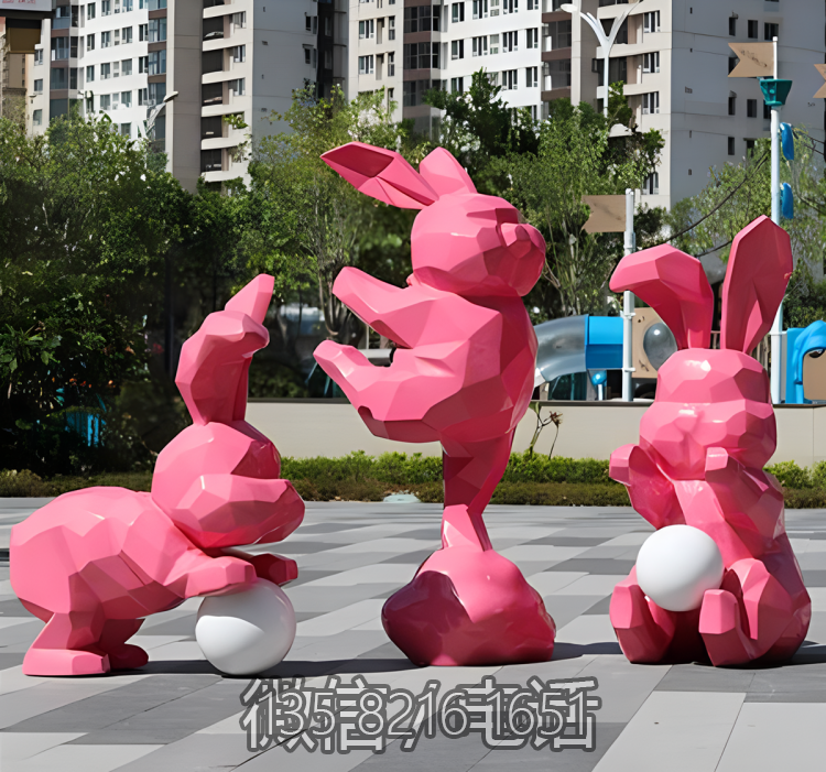 花園景觀裝飾擺件玻璃鋼幾何塊面動物擺件卡通抽象兔子雕塑