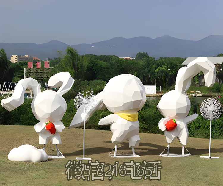 商業街戶外景觀裝飾美陳裝飾擺件玻璃鋼塊面兔子雕塑