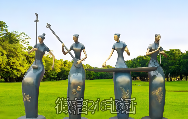 玻璃鋼古代演奏樂器的抽象人物雕塑