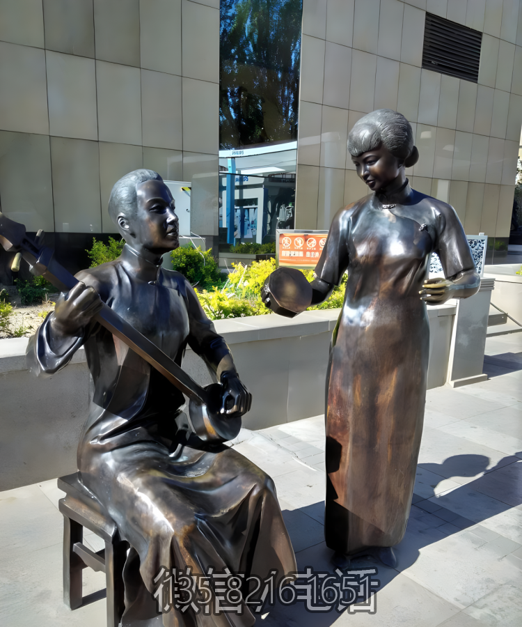街道擺件銅雕古代賣唱人物雕塑
