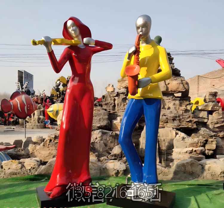 抽象玻璃鋼演奏人物雕塑