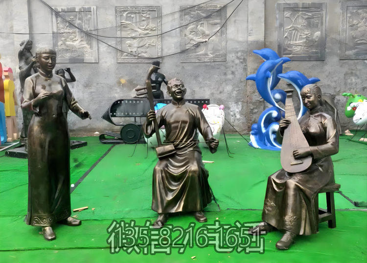 玻璃鋼仿銅古代廣場小品戲曲人物雕塑