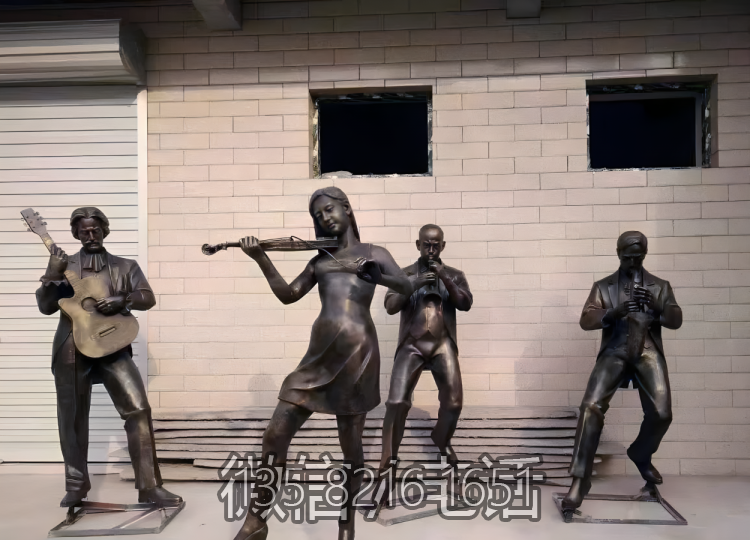演奏樂器人物玻璃鋼仿銅園林擺件