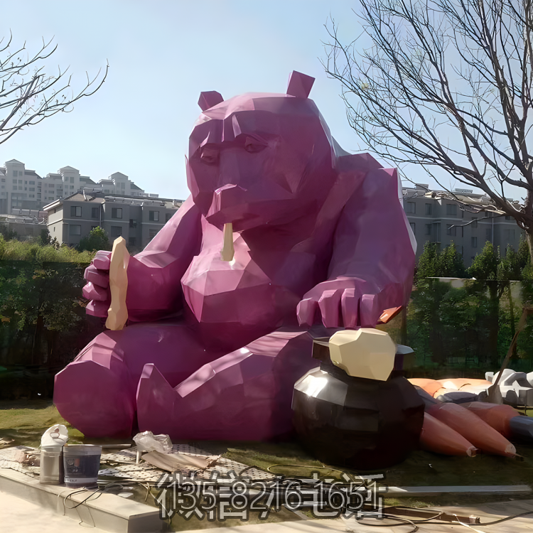 大型景觀動物景觀裝飾擺件玻璃鋼幾何塊面動物熊雕塑