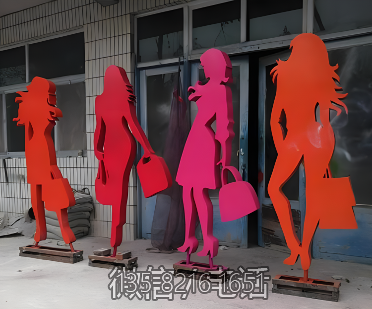 不銹鋼剪影購物人物雕塑