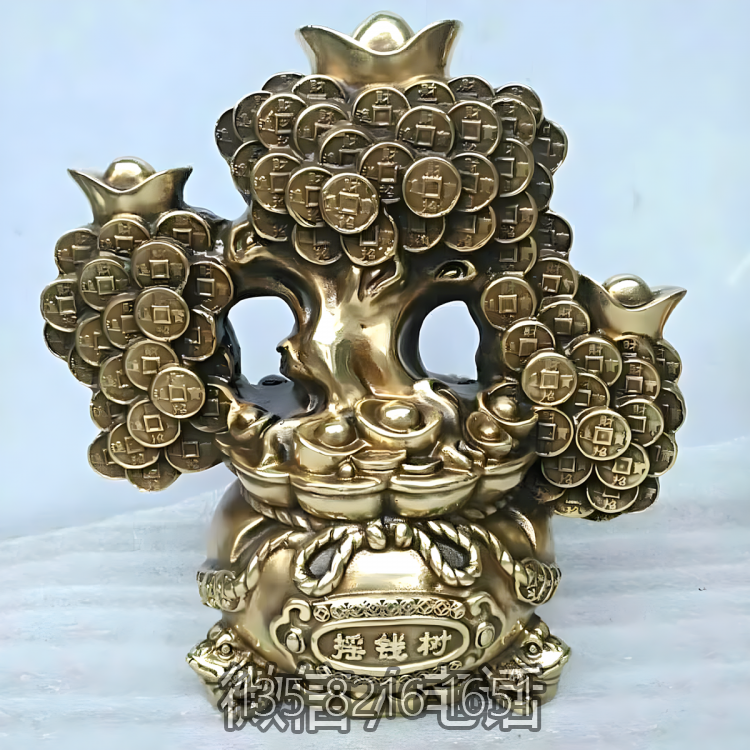 純銅鑄造搖錢樹雕塑擺件