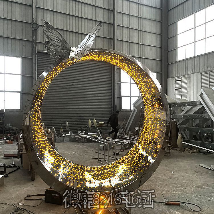 鏤空不銹鋼發光圓環景觀雕塑 鏤空不銹鋼發光圓環景觀雕塑