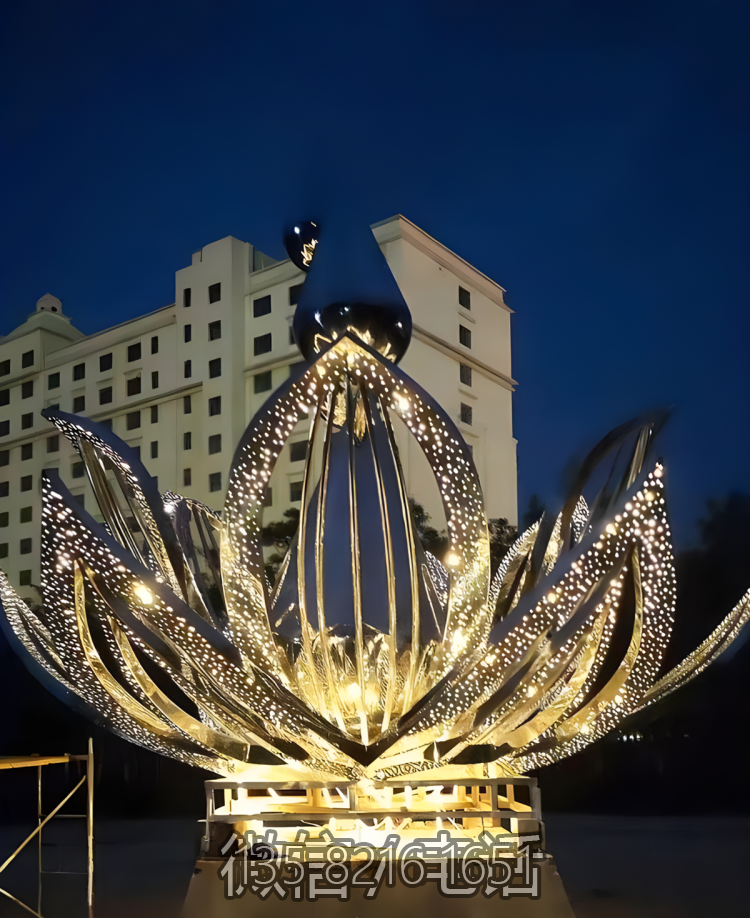 鏤空發(fā)光不銹鋼抽象荷花雕塑