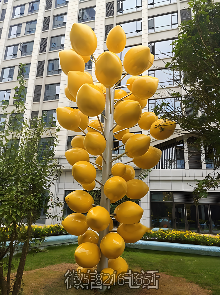 抽象不銹鋼檸檬樹仿真檸檬雕塑