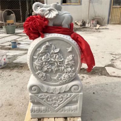 吉祥門墩漢白玉大象抱鼓石