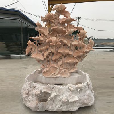 蓮花荷花池晚霞紅石雕流水養魚池景觀石雕